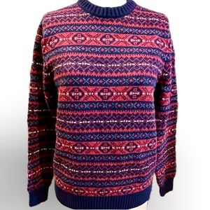 Croft & Barrow fair isle knit sweater crewneck ski lodge navy blue red‎ academia